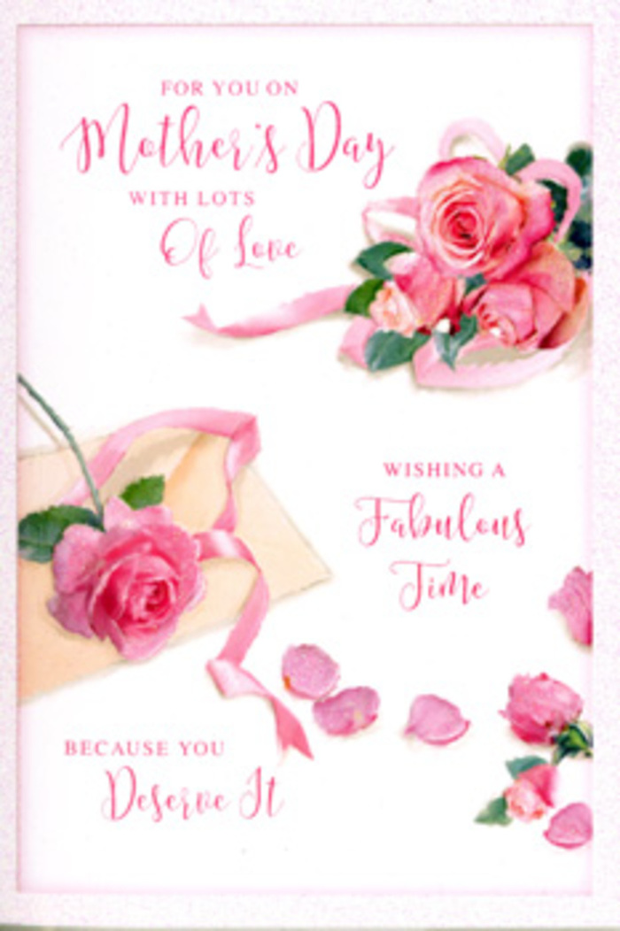 The image shows a beautifully illustrated Mother's Day card that looks as if it were inspired by a florist's workbench in Grove Park just before the morning deliveries go out. Dominating the card is a lush arrangement of pink roses, positioned slightly off-centre so that the blooms seem to spill naturally across the surface rather than sit stiffly in place. The roses vary in size and shade, some fully open with broad, velvety petals unfurling outward, others tighter and more rounded, like buds that are just reaching their prime. Their colours move gracefully from delicate blush to rich rose pink, with subtle shading that suggests depth and softness. A few hints of green leaves peek through, framing the blossoms without overpowering the gentle palette. Scattered around this central cluster are individual petals, dropped as if a bouquet has just been carefully arranged and a few pieces have fluttered down onto a counter near Grove Park station. These petals add a whimsical, romantic touch and give the card a sense of realism. A fine pastel ribbon threads around the flowers, forming gentle curves and loops that echo the natural shapes of the petals, hinting at celebration and gift-giving. Above and alongside the floral illustration, a flowing hand-lettered message in elegant script conveys Mother's Day wishes. The letters are soft and rounded, with decorative flourishes that mirror the loops of the ribbon. The background remains light and uncluttered, making the roses and the words feel like the main focus. Overall, the card radiates warmth, appreciation, and a quiet, timeless beauty, like a hand-tied bouquet chosen with care for a much-loved mum in Grove Park.