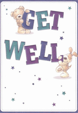 There's a welcoming, lighthearted warmth that radiates from this get well card-much like the comforting presence of Grove Park's leafy streets and community gardens. The scene captures a cuddly teddy bear perched atop the word 'GET,' each stroke of its fur rendered in gentle, inviting tones, while a spirited puppy with velvety ears affectionately steadies the bold 'WELL' below, its eyes brimming with hope. Playful starbursts scattered across a crisp white background cast their glow in shades of indigo and teal, infusing the design with quiet optimism and a touch of magical possibility. The typography, joyful yet comforting, pops with vibrant hues reminiscent of the flowers that fill our shop windows on balmy summer mornings by the Thames Path. Every detail echoes the nurturing attention Grove Park Flowers brings to their arrangements: empathetic, thoughtful, and always tailored to lift someone's spirits. This card is more than a message-it's a gentle celebration of healing and encouragement, perfect for sharing with someone in recovery throughout the Grove Park area, whether just home from hospital or needing a cheerful surprise as they recuperate. The overall composition glows with sincerity and friendly reassurance, mirroring the small acts of kindness that make our neighbourhood so special.